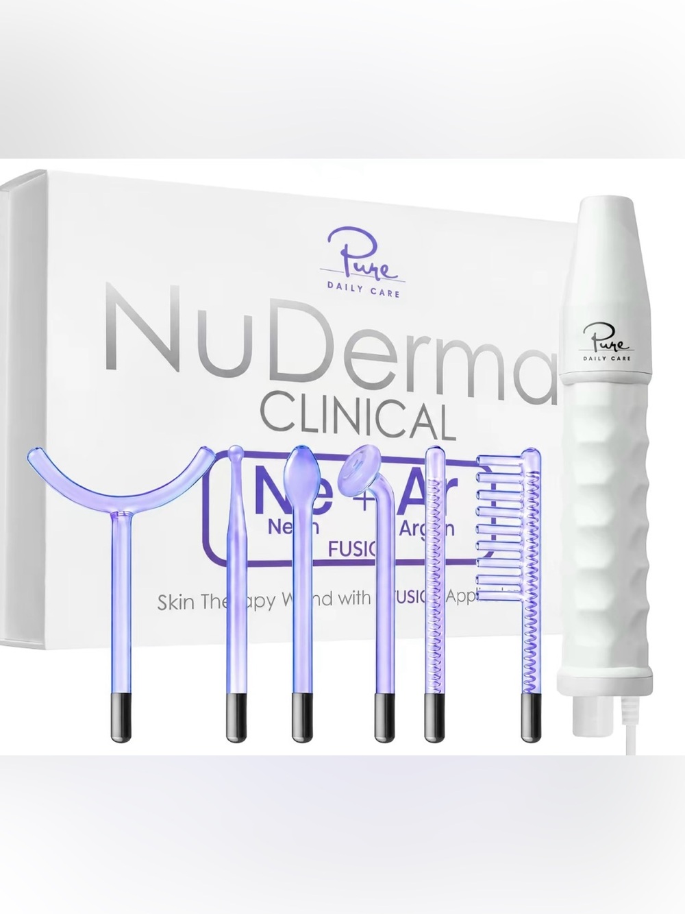 Pure Daily Care NuDerma Clinical Portable Skin Therapy Wand with 6 Fusion Wands